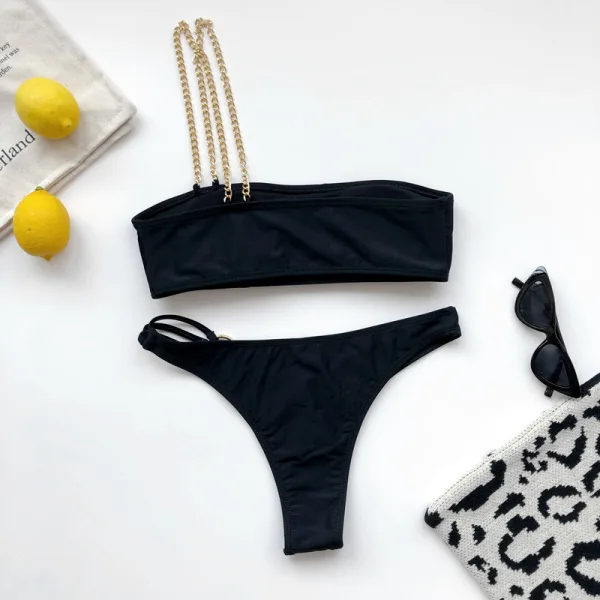 Chain Print One-Shoulder Bikini
