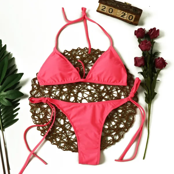 Tricolor Lace-Up Bikini Set