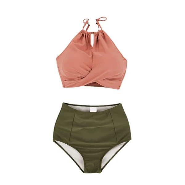 Colorblock Apron High-Waist Bikini Set