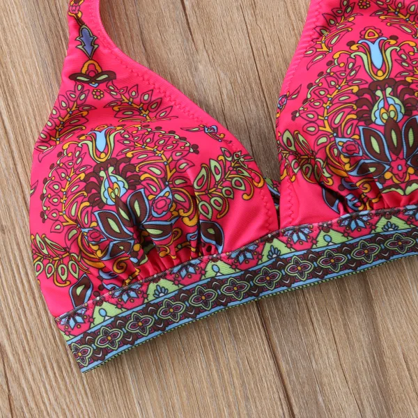 Retro Ethnic Print Triangle Bikini Set