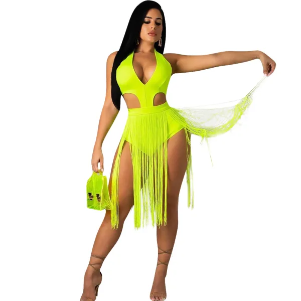 Fringe Cutout Romper with Modern Silhouette
