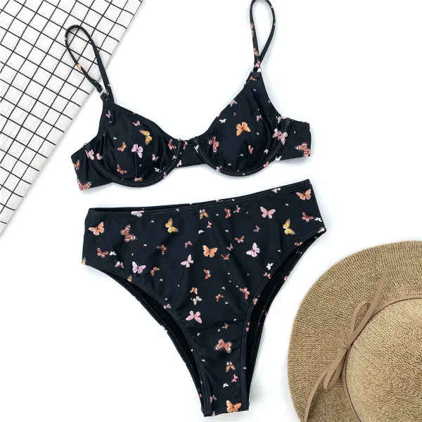 Butterfly Print High-Waisted Bikini Set