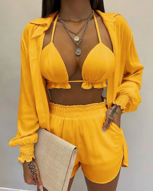 Vacation Three-Piece Bikini and Cover-Up Set