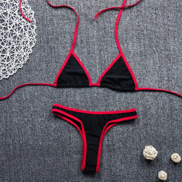 Bikini Set with Contrast Trim and Backless Detail