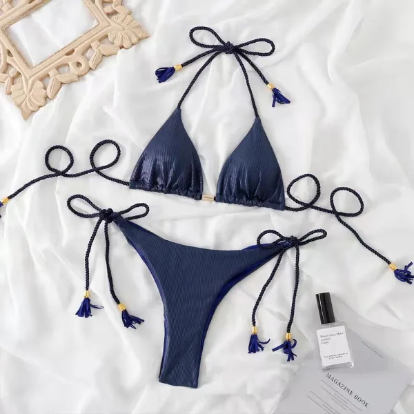 Tassel Detail Bikini Set in Classic Solids