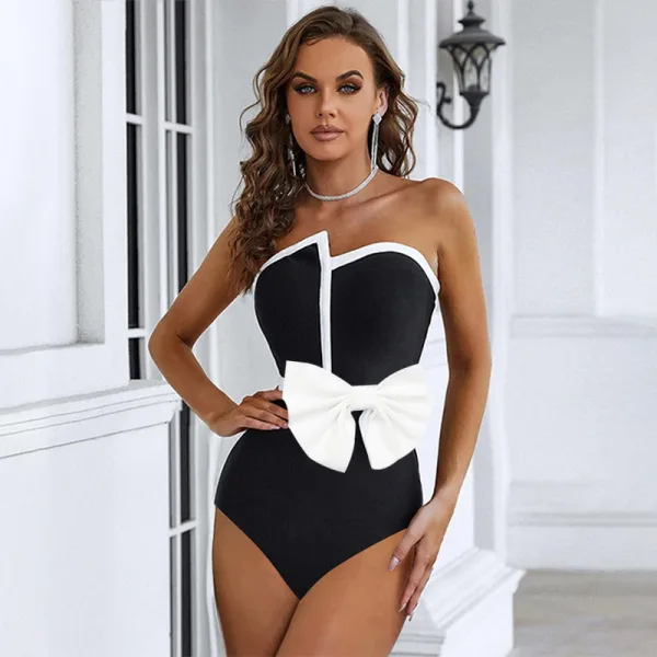 Monochrome Bow-Detail Tube One-Piece Swimsuit
