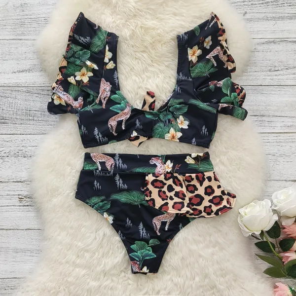 Verona Leopard Print Ruffle High-Waist Bikini