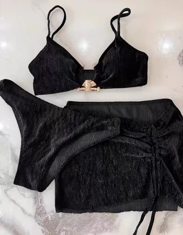 Pure Desire Three-Piece Bikini and Sarong Set