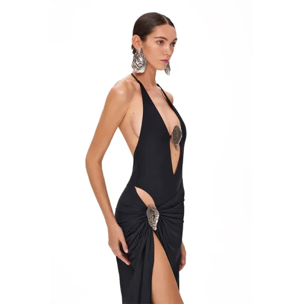 Luna Plunging Backless One-Piece with Matching Skirt