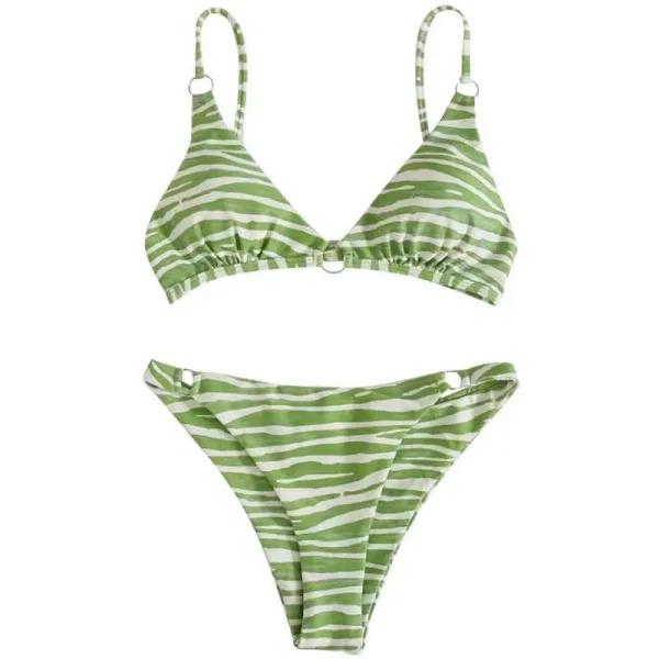 Stripe Print Triangle Bikini Set