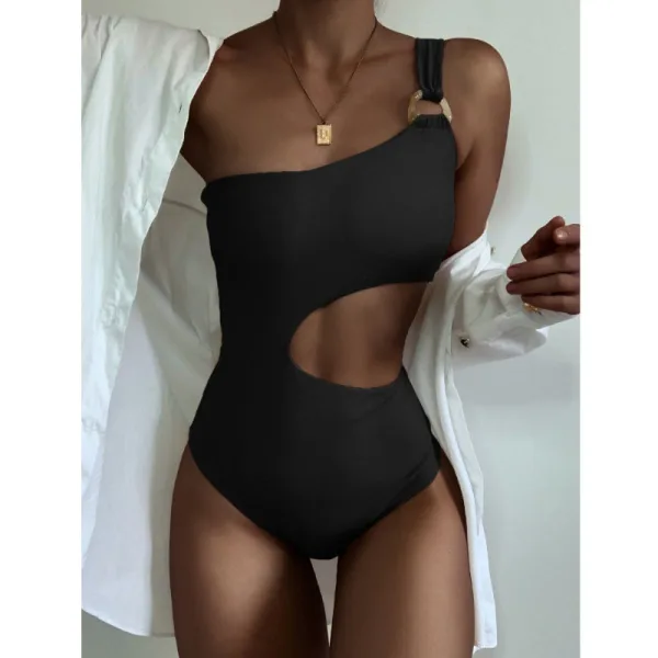One-Shoulder Cut-Out One-Piece Swimsuit