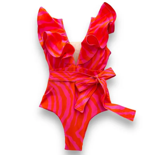Marlowe Ruffled Mesh V-Neck One-Piece Swimsuit