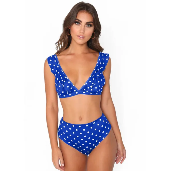 Polka Dot Ruffled V-Neck Bikini Set