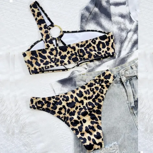 Leopard Print Cut-Out Bikini Set