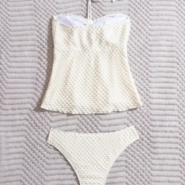 Lotus Leaf Print Bikini Set with Drawstring Shorts