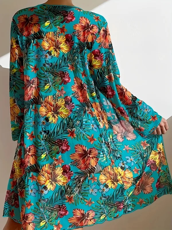 Floral V-Neck Three-Piece Swim Set