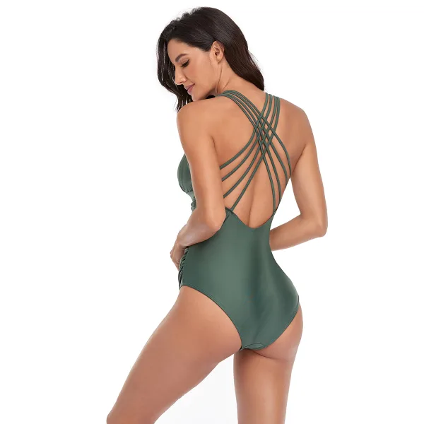 Triangle Plunge One-Piece Swimsuit with Pleated Detailing
