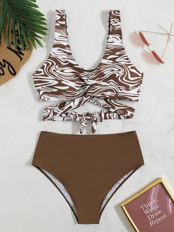 Solene High-Waist Bikini Set in Coffee