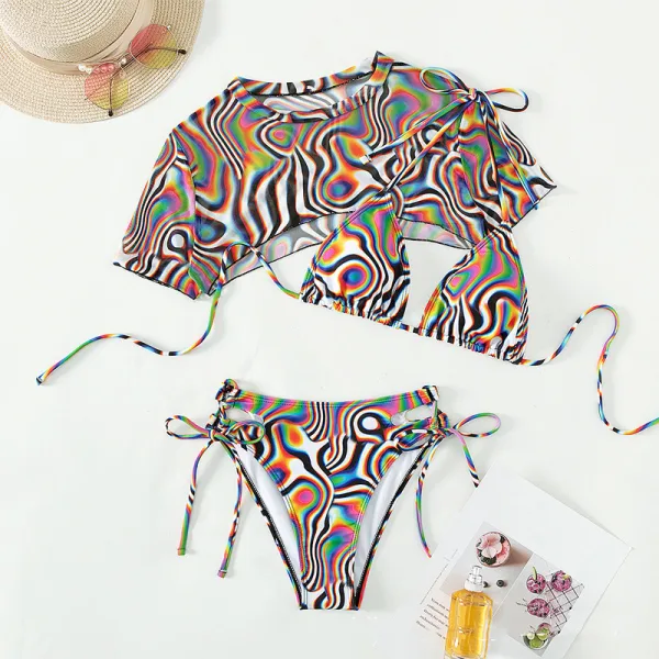 Mesh Overlay Bikini Set in Multi-Tone Red