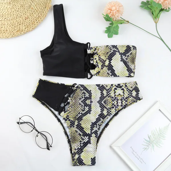Leopard Print One-Shoulder Bikini Set