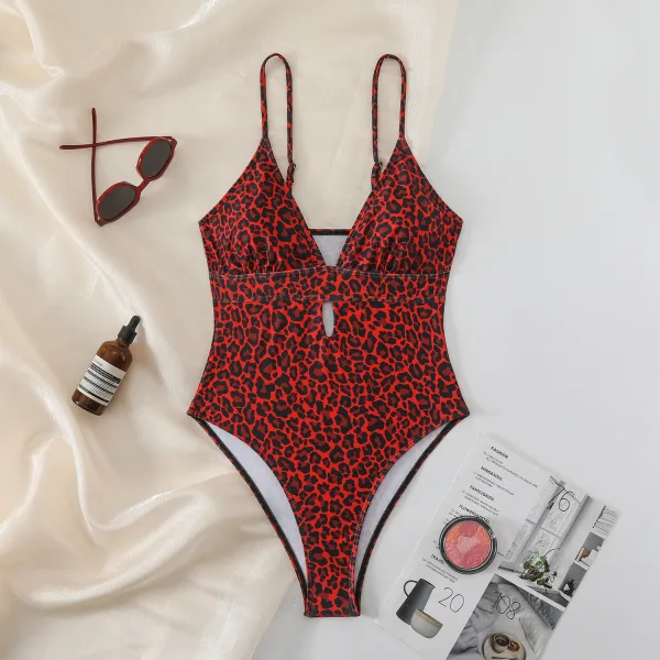 Leopard Print One-Piece Swimsuit with Strappy Detailing