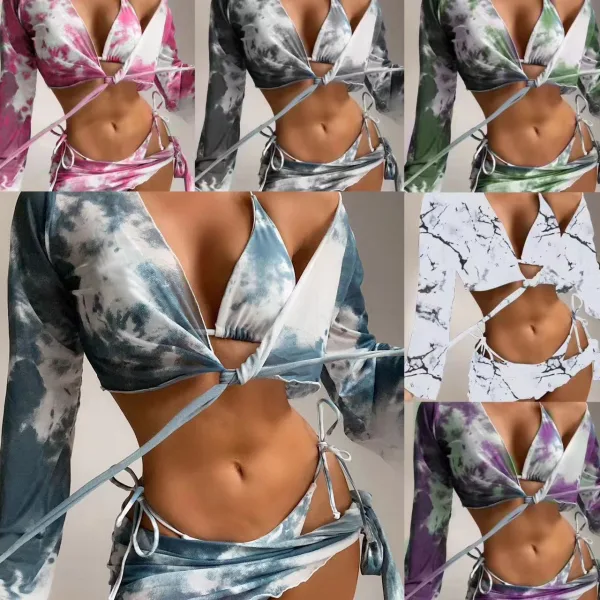 Tie-Dye Four-Piece Bikini and Sarong Set