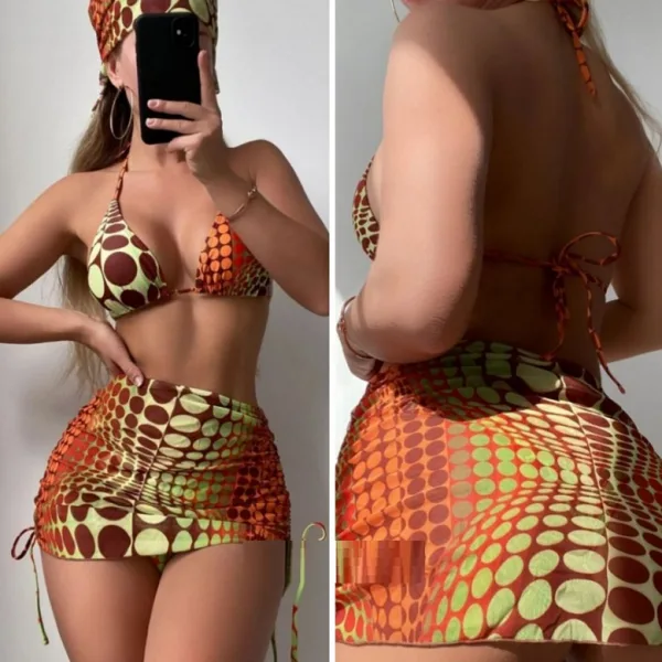 Printed Split Bikini Set with Coordinating Headband