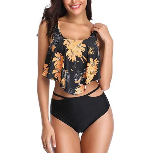 Retro Print Suspender One-Piece Swimsuit