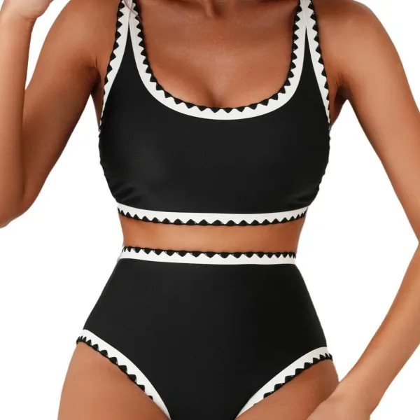 Paisley Print Bikini Set with Scalloped Edge
