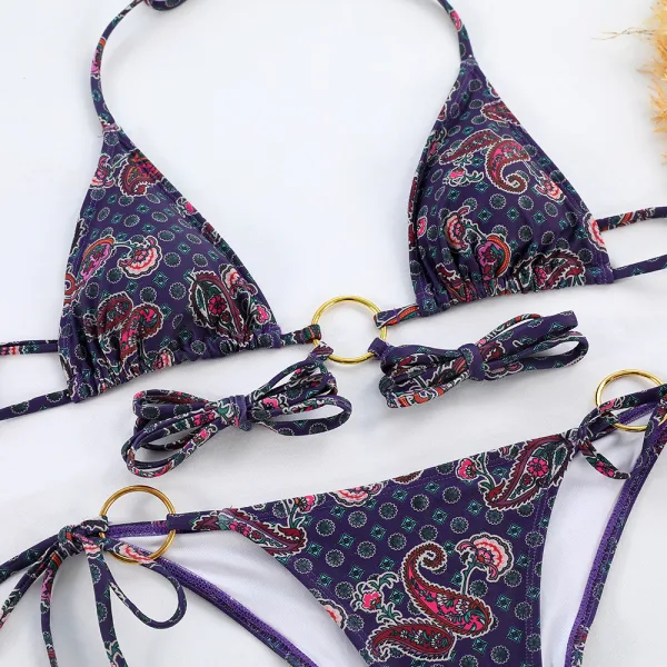 Aura Printed Two-Piece Bikini with Ring Detail