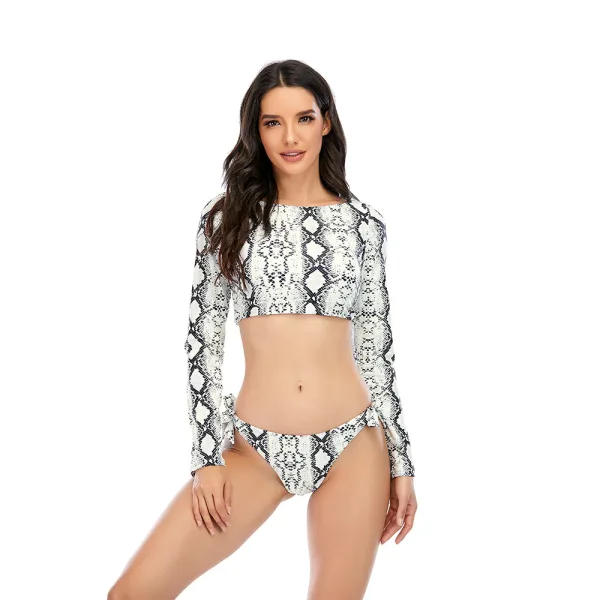 Leopard Print Long-Sleeve Bikini Set