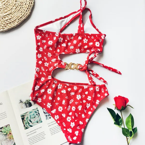 Floral Print One-Piece Swimsuit with Asymmetric Detail