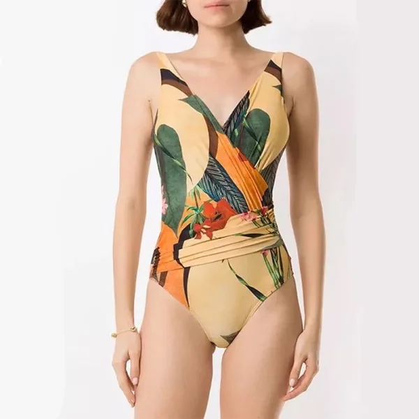 Cross-Print Two-Piece Swim Set with Matching Skirt
