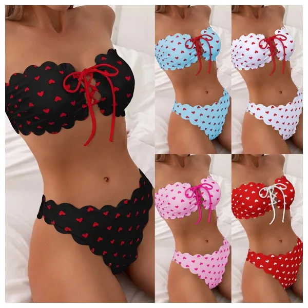 Printed Tube-Top Bikini with Tie-Front Detail