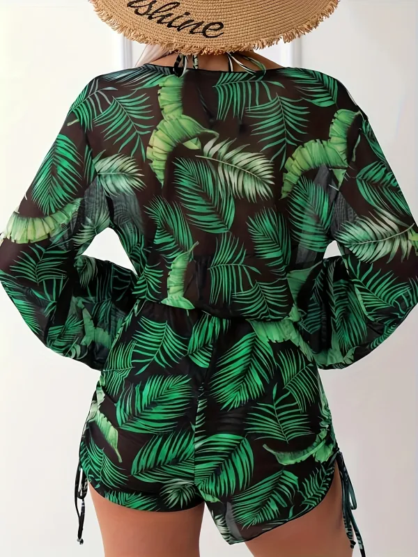V-Neck Three-Piece Swim Set with Long Sleeves