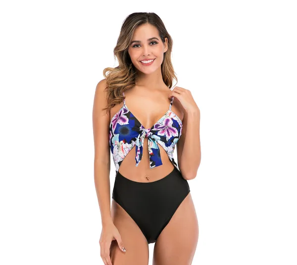Deep V-Neck One-Piece Swimsuit