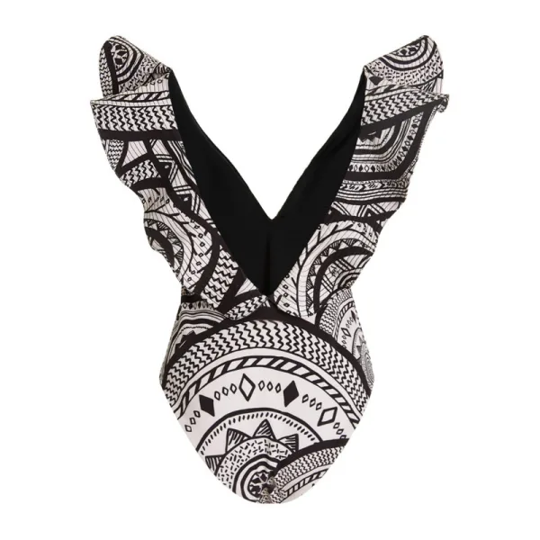 Vintage Print Ruffled One-Piece Swimsuit