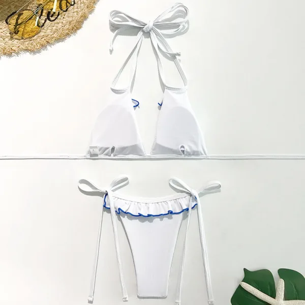 Ruffled Solid Bikini Set in White