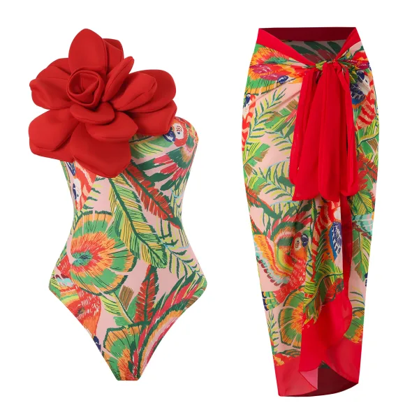 Vintage Floral Print One-Piece Swimsuit