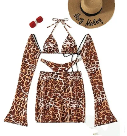 Leopard Print Three-Piece Bikini Set
