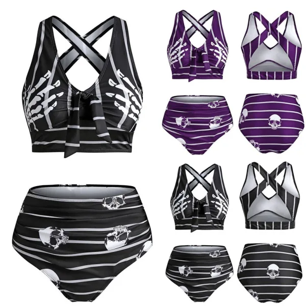 Skull Print High-Waist Bikini Set