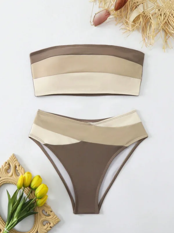Off-Shoulder Color-Block Bikini Set