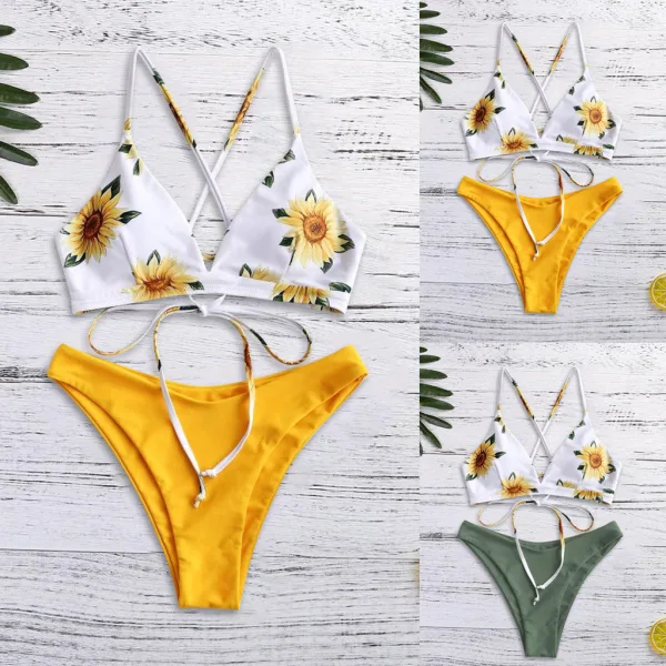 Daisy Print Bikini Set with Soft Padding