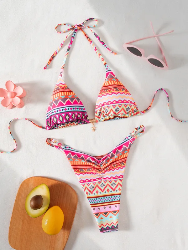 Printed Pendant Triangle Bikini Set