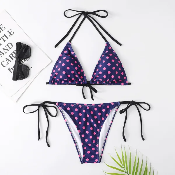 Polka Dot Print Bikini Set with Chest Pads