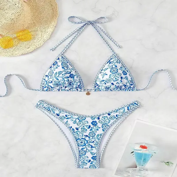 Porcelain Print Tube Top Bikini Set