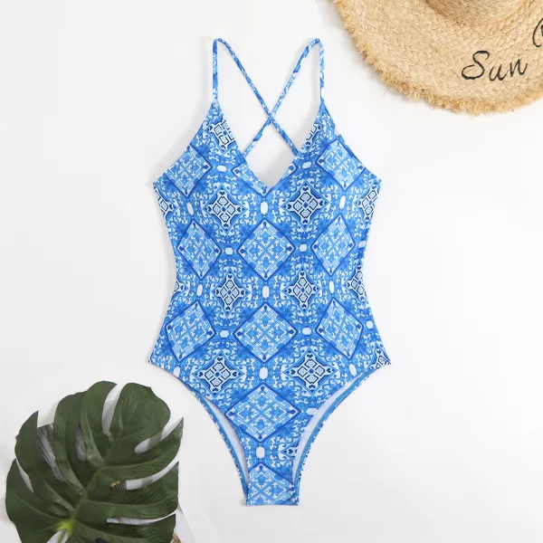Floral Cross-Strap One-Piece Swimsuit