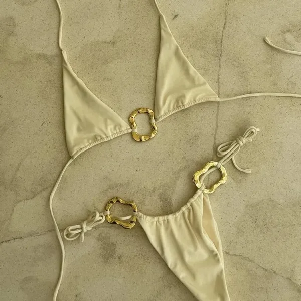 Halter Lace-Up Printed Bikini Set