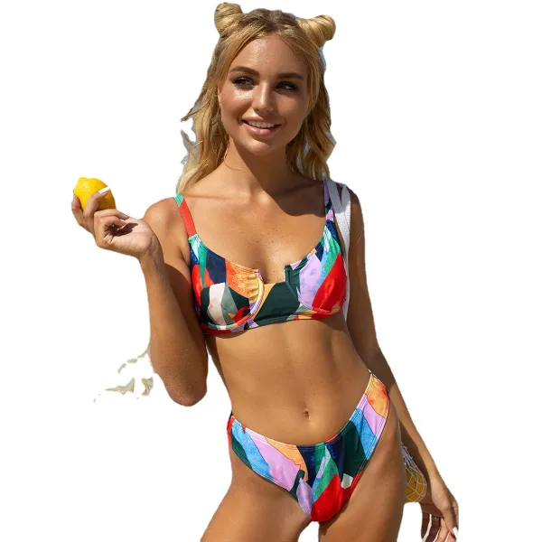 Sling Contrast Backless Bikini Set