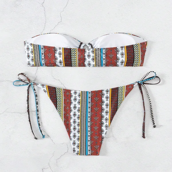 Printed Lace-Up Bikini Set